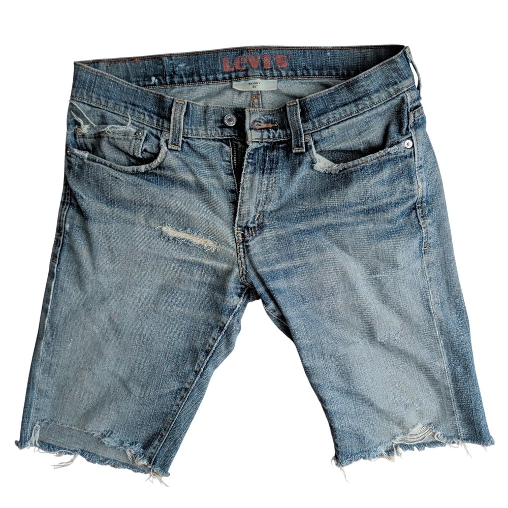 Levi's 511 Skinny Denim Shorts Mens 32 Light Wash Distressed Cut Off Good